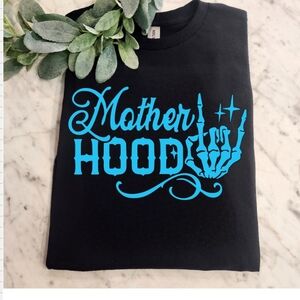 Motherhood shirt cute retro skeleton hand humor mom mama blue
